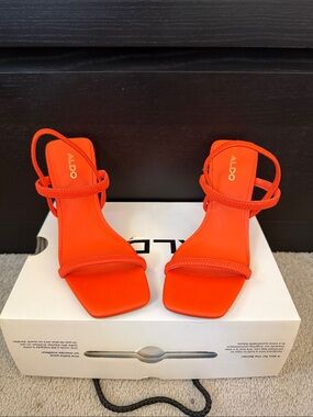 ALDO Orange Strappy Square-Toe Block Heels